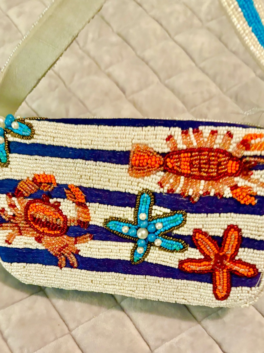 Made in India ocean theme beaded hand bag